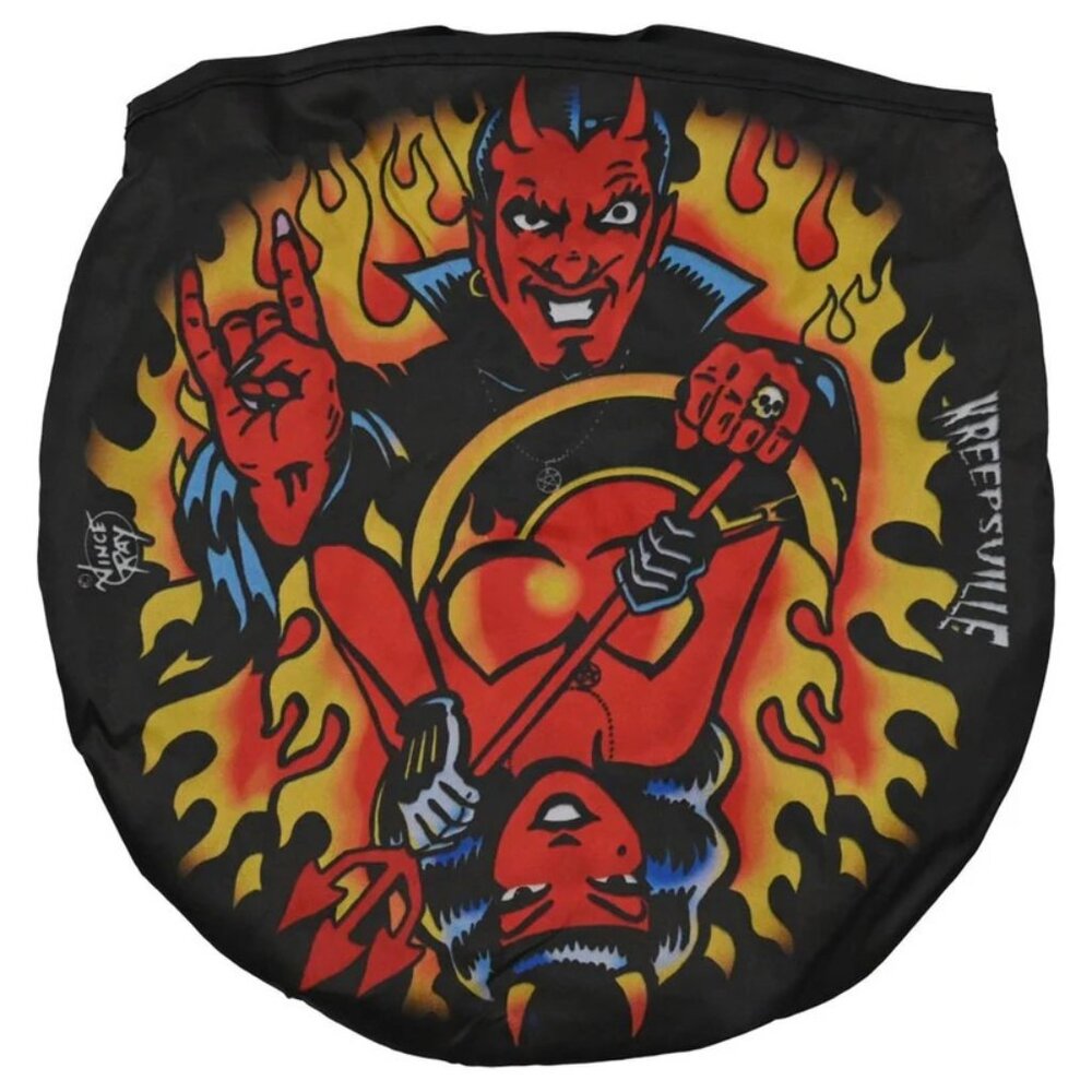Hellbound Car Sun Visor By Vince Ray Devil Hell Fire Lowbrow Art Shade w/ Cover - Picture 2 of 3